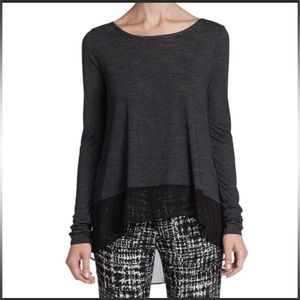 BCBG MaxAzria charcoal Lane contrast hem long sleeve top